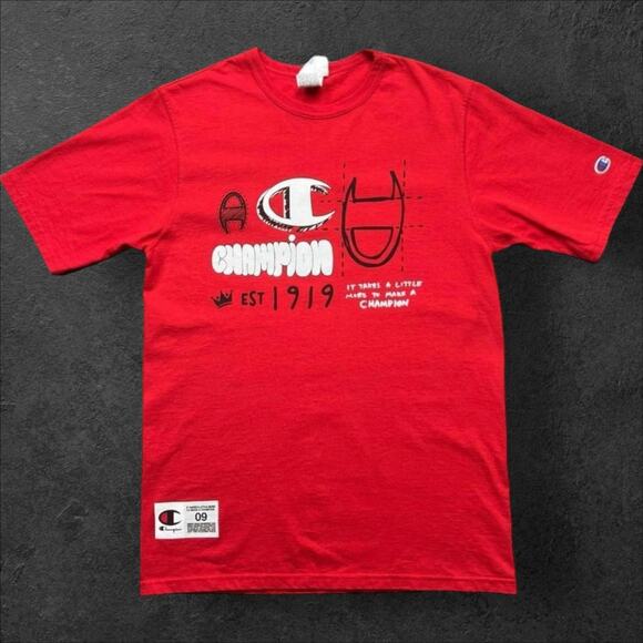 Champion Mens Doodle Layout T-Shirt Red Medium - Picture 1 of 5